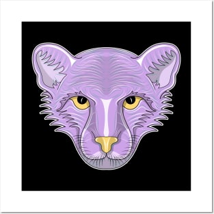 purple cheetah cartoon face Posters and Art